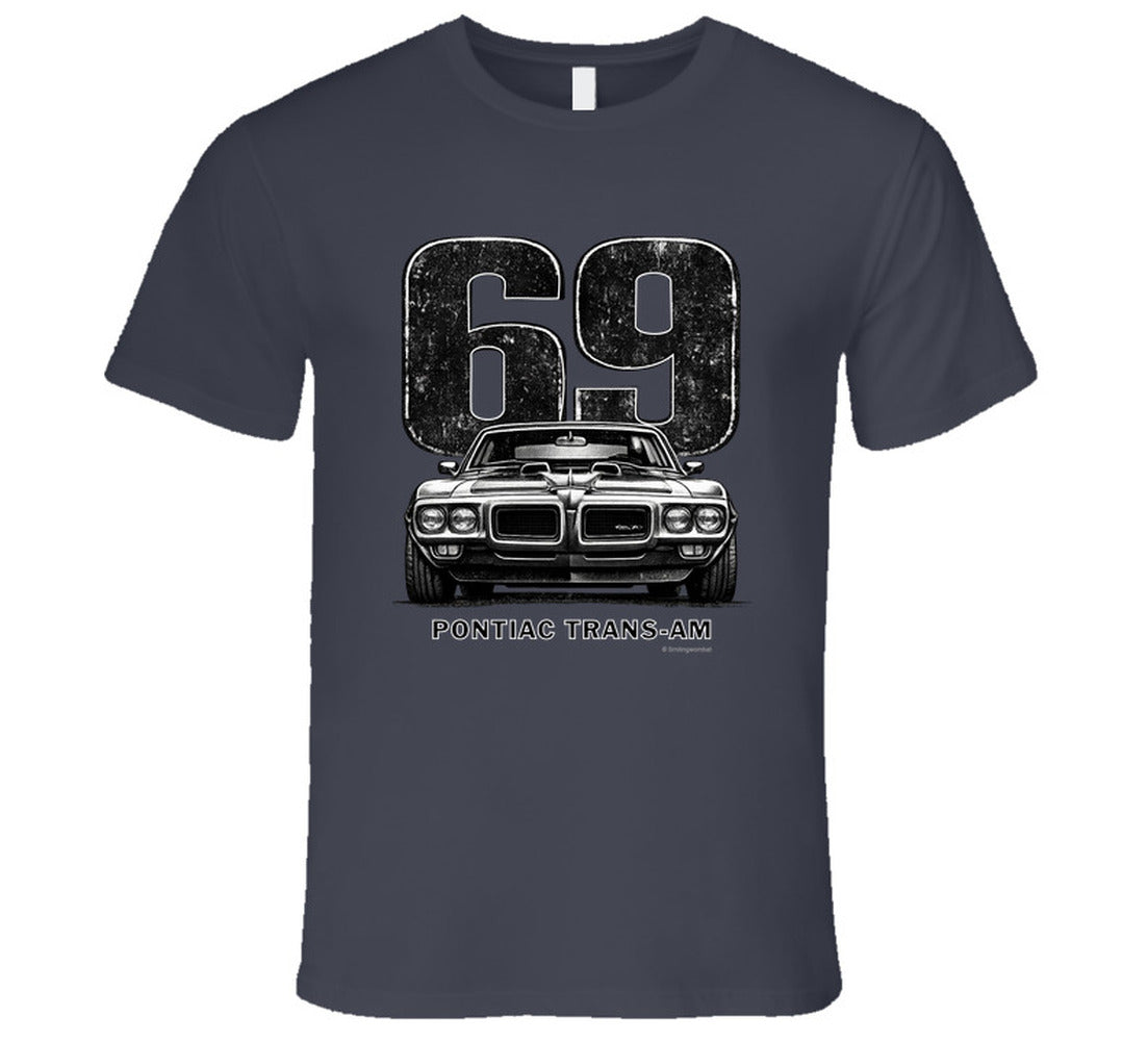 "1969 Pontiac Trans-Am vintage car graphic t-shirt with distressed 69 number print"