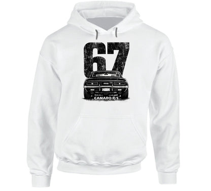 "Vintage 67 Camaro RS hoodie with retro automotive graphic and distressed styling"
