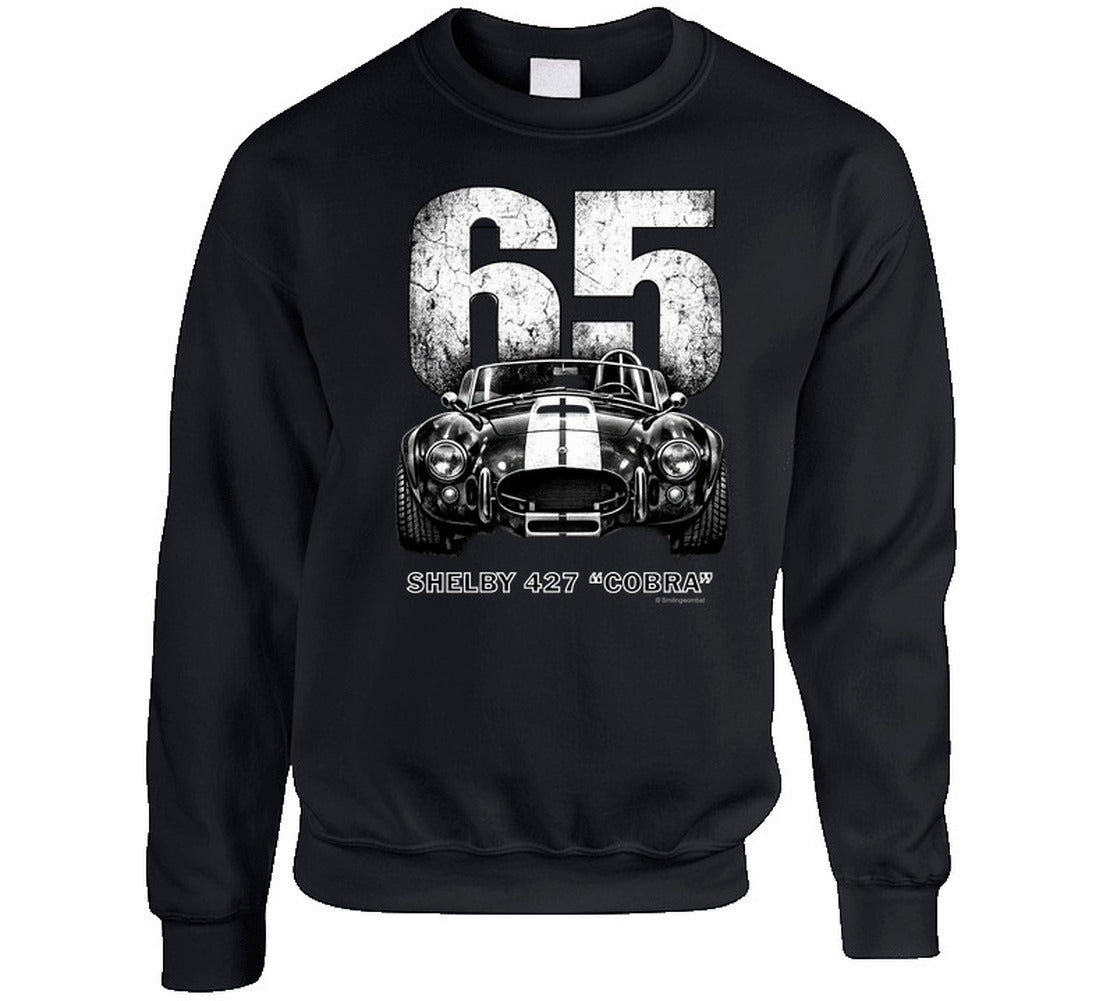  "1965 Shelby 427 Cobra retro car sweatshirt in black with vintage distressed print"