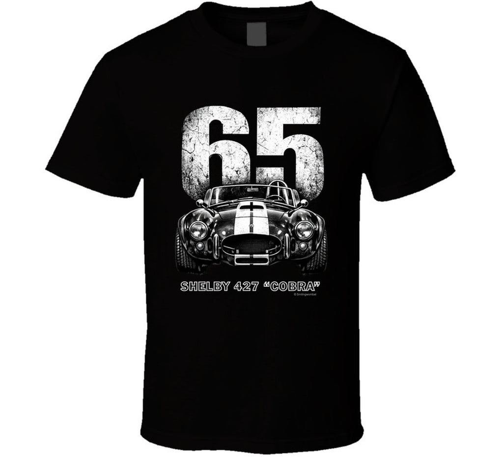 "1965 Shelby 427 Cobra retro car t-shirt in black with vintage distressed print"