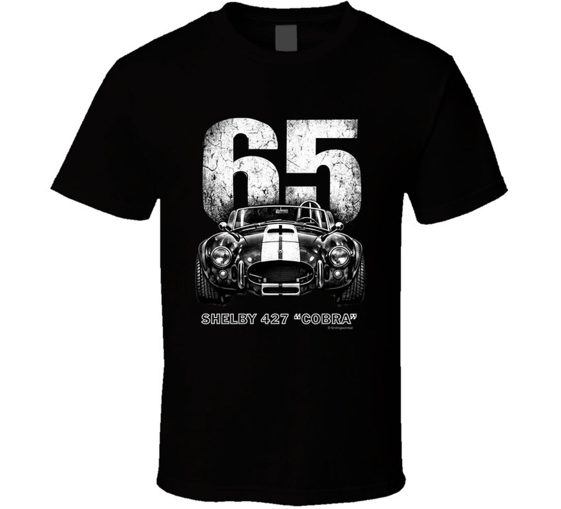 "1965 Shelby 427 Cobra retro car t-shirt in black with vintage distressed print"