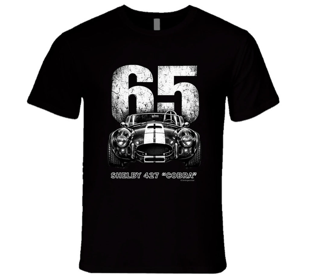 "1965 Shelby 427 Cobra retro car t-shirt in black with vintage distressed print"