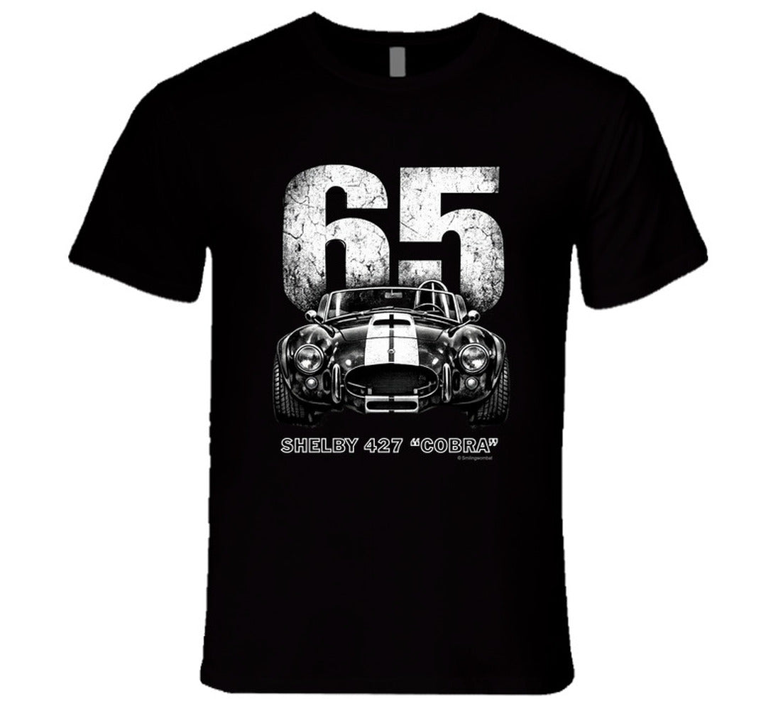 "1965 Shelby 427 Cobra retro car t-shirt in black with vintage distressed print"