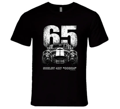 "1965 Shelby 427 Cobra retro car t-shirt in black with vintage distressed print"