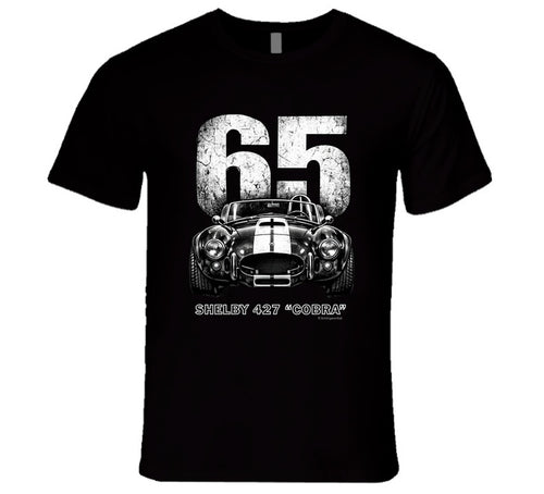 "1965 Shelby 427 Cobra retro car t-shirt in black with vintage distressed print"