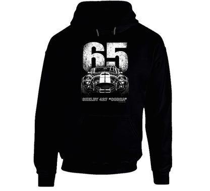 "1965 Shelby 427 Cobra retro car hoodie in black with vintage distressed print"