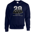 "1929 Blower Bentley vintage racing car sweatshirt in navy blue with distressed graphic design"