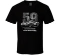 "Retro Aston Martin DBR1 Le Mans racing t-shirt in black featuring vintage distressed design"