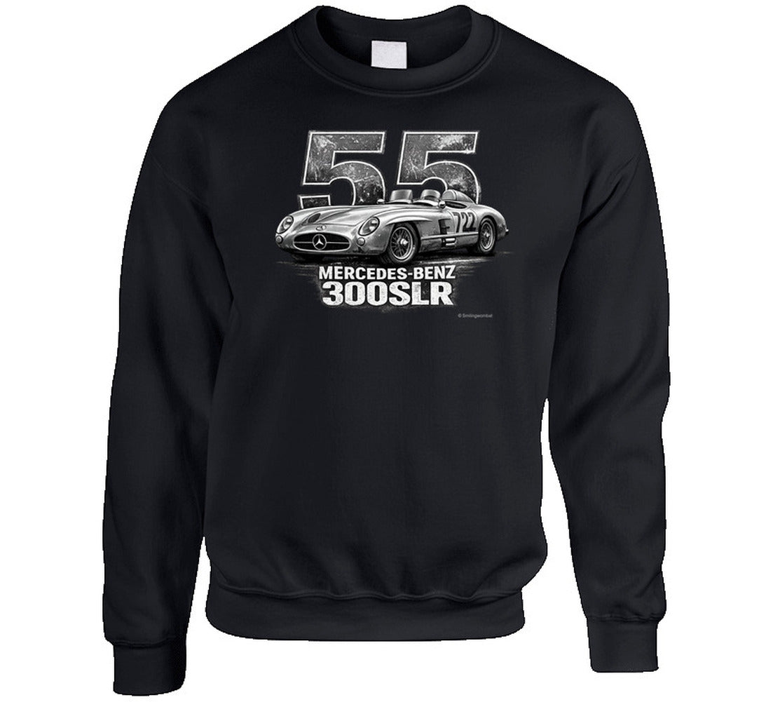 "1955 Mercedes-Benz 300 SLR Mille Miglia vintage racing sweatshirt in black with distressed graphic"