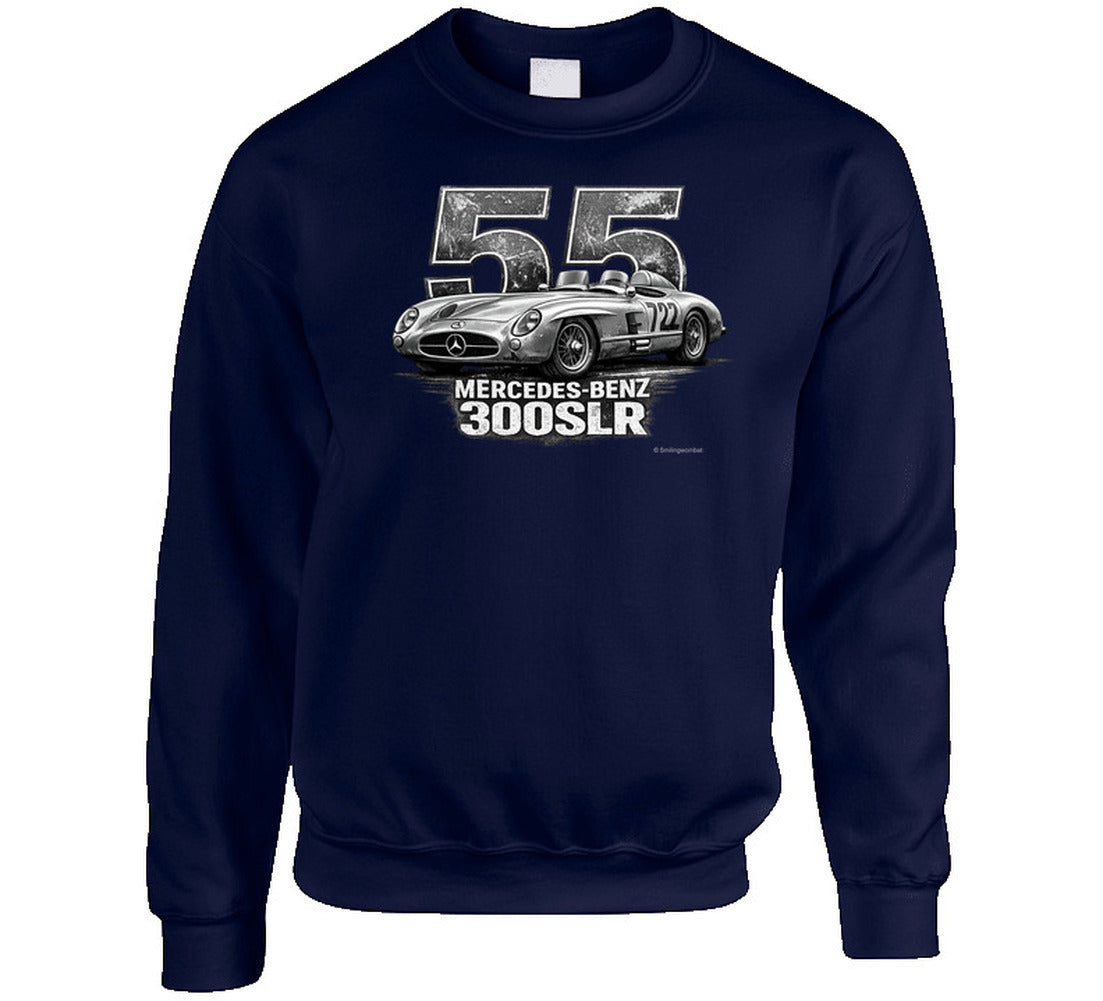 "1955 Mercedes-Benz 300 SLR Mille Miglia vintage racing sweatshirt in navy with distressed graphic"