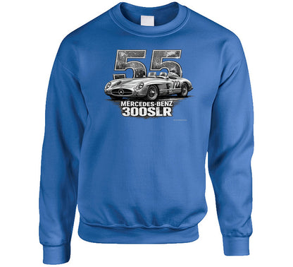 "1955 Mercedes-Benz 300 SLR Mille Miglia vintage racing sweatshirt in royal blue with distressed graphic"