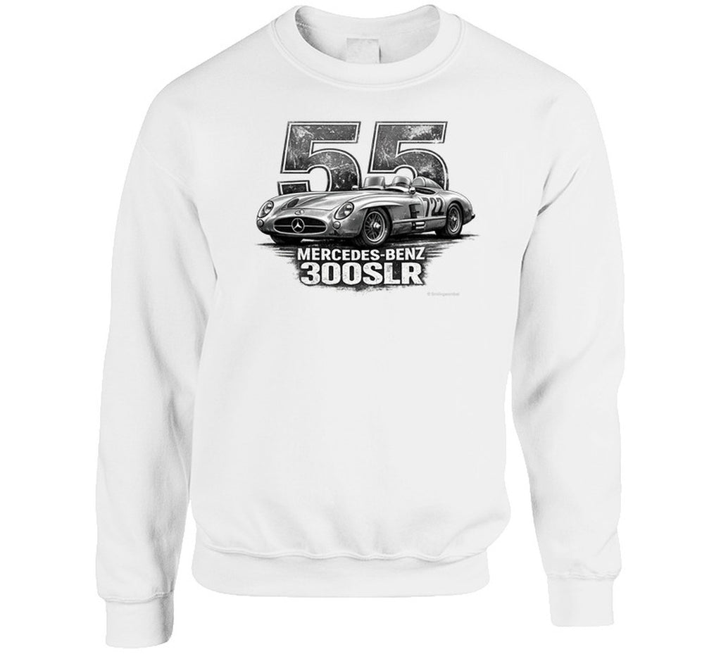 "1955 Mercedes-Benz 300 SLR Mille Miglia vintage racing sweatshirt in white with distressed graphic"