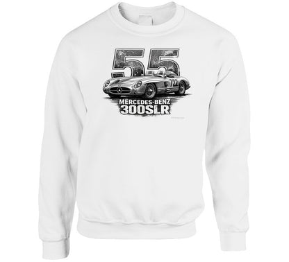 "1955 Mercedes-Benz 300 SLR Mille Miglia vintage racing sweatshirt in white with distressed graphic"