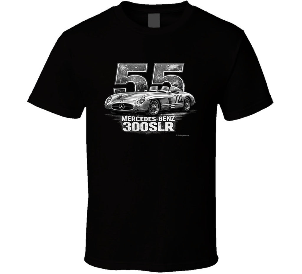 "1955 Mercedes-Benz 300 SLR Mille Miglia vintage racing t-shirt in black with distressed graphic"