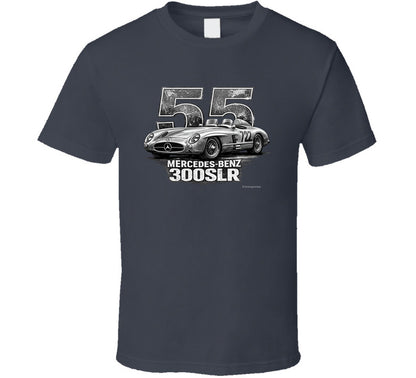 "1955 Mercedes-Benz 300 SLR Mille Miglia vintage racing t-shirt in charcoal grey with distressed graphic"