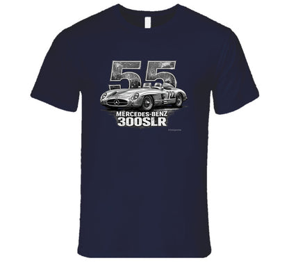 "1955 Mercedes-Benz 300 SLR Mille Miglia vintage racing t-shirt in navy with distressed graphic"