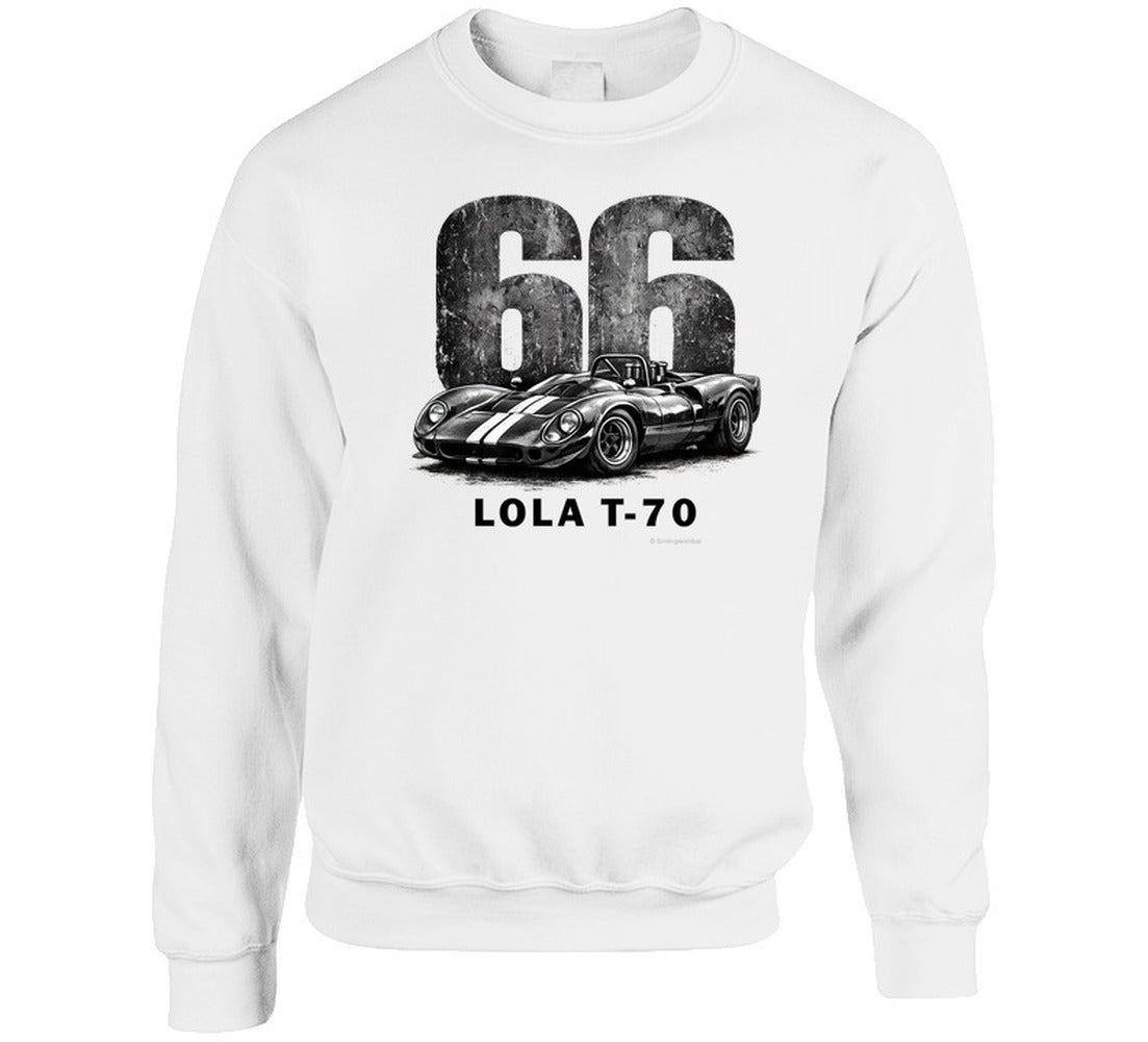 1966 Lola T-70 Can-Am racing Sweatshirt in white with distressed vintage graphic 