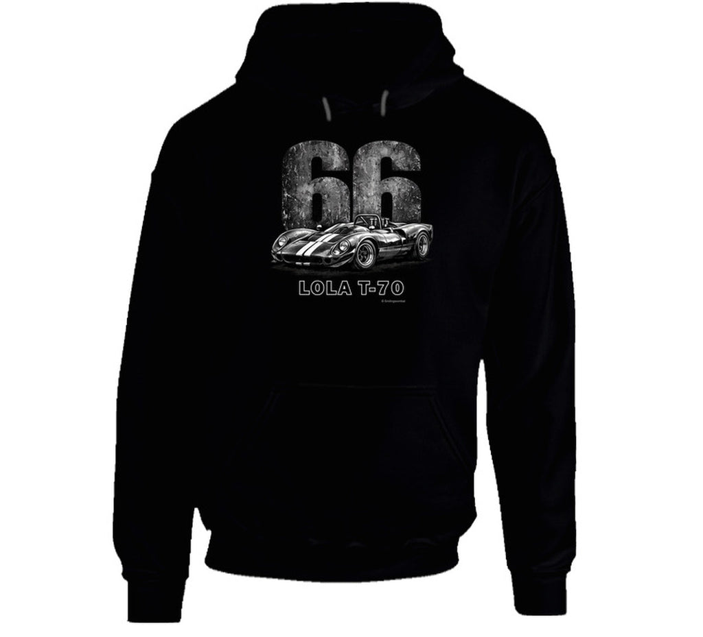 1966 Lola T-70 Can-Am racing Hoodie in Black with distressed vintage graphic 