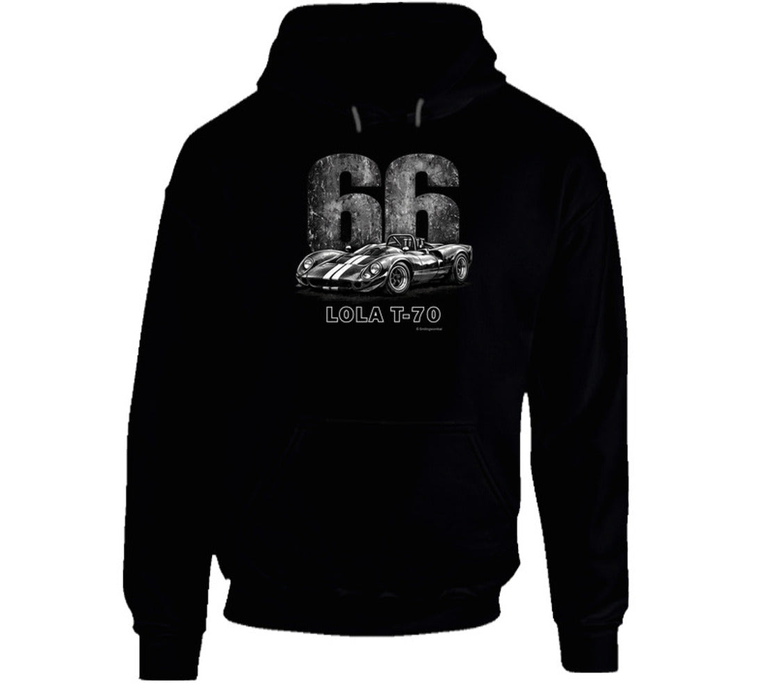 1966 Lola T-70 Can-Am racing Hoodie in Black with distressed vintage graphic 