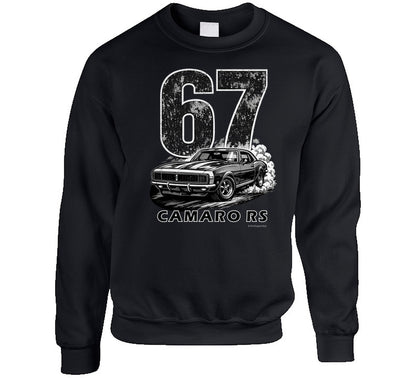  "1967 Camaro RS vintage black sweatshirt with distressed graphics - retro muscle car pullover"
