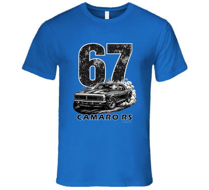  "1967 Camaro RS vintage royal blue t-shirt with distressed graphics - American muscle car shirt"