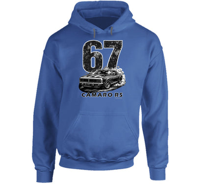  "1967 Camaro RS vintage royal blue hoodie with distressed graphics - American muscle car hooded sweatshirt"