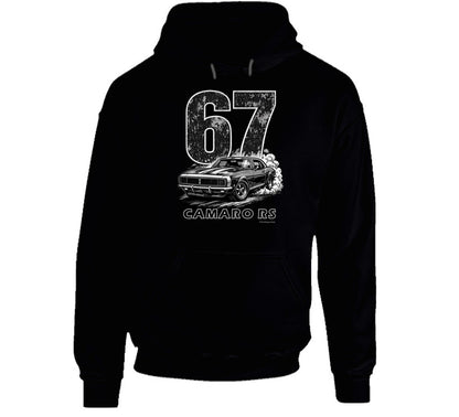  "1967 Camaro RS vintage black hoodie with distressed graphics - retro muscle car hooded pullover"