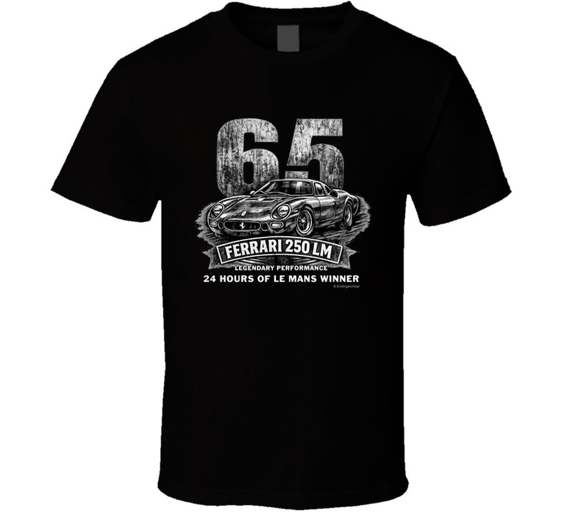 1965 Ferrari 250 LM Le Mans Winner vintage distressed graphic T-shirt in black