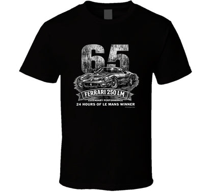 1965 Ferrari 250 LM Le Mans Winner vintage distressed graphic T-shirt in black