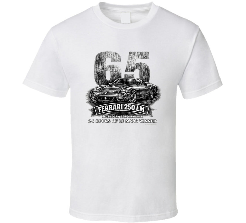 1965 Ferrari 250 LM Le Mans Winner vintage distressed graphic T-shirt in white