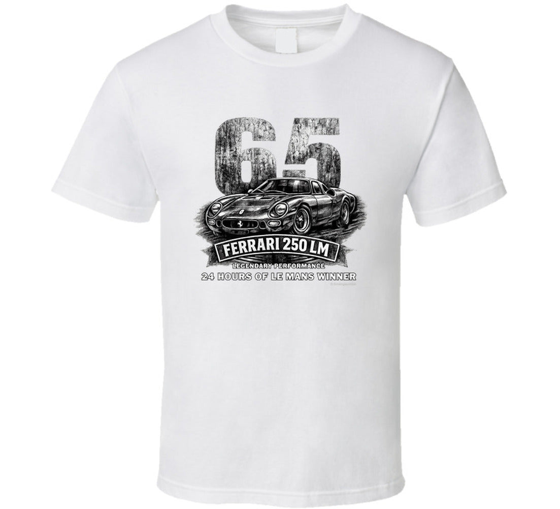 1965 Ferrari 250 LM Le Mans Winner vintage distressed graphic T-shirt in white