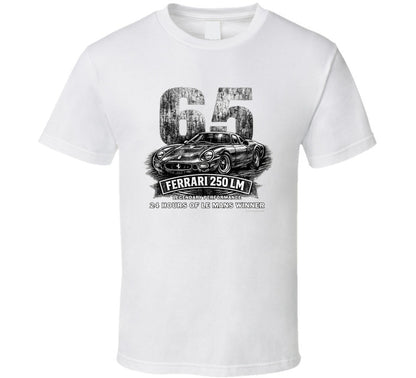 1965 Ferrari 250 LM Le Mans Winner vintage distressed graphic T-shirt in white