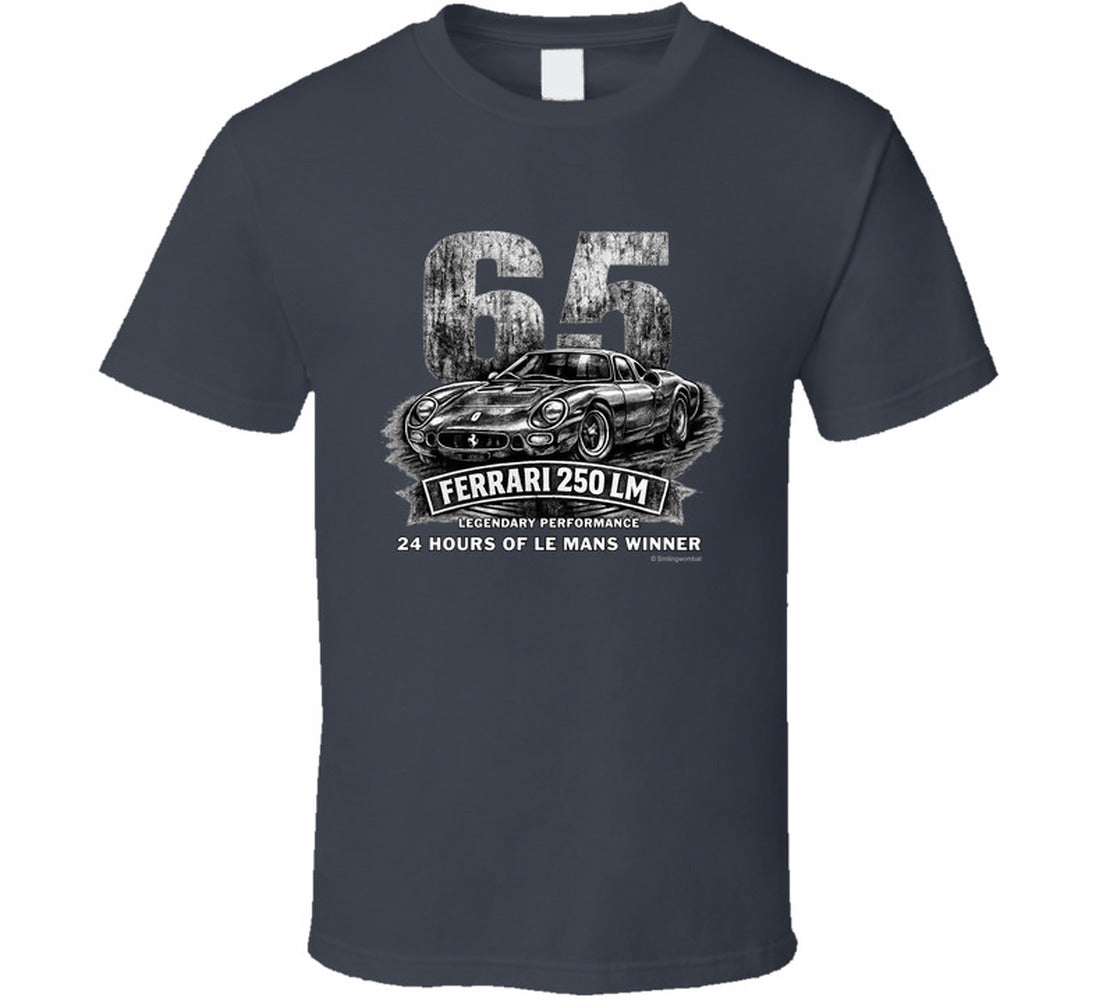 1965 Ferrari 250 LM Le Mans Winner vintage distressed graphic T-shirt in charcoal grey