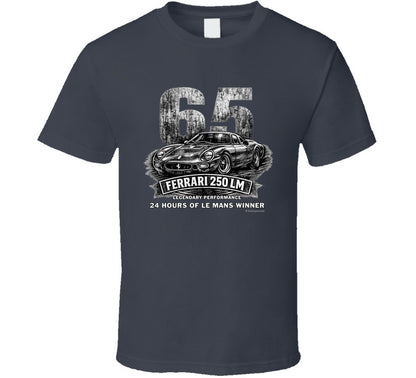 1965 Ferrari 250 LM Le Mans Winner vintage distressed graphic T-shirt in charcoal grey