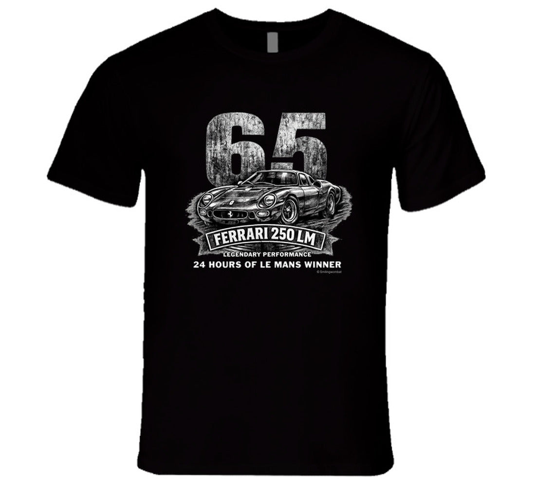 1965 Ferrari 250 LM Le Mans Winner vintage distressed graphic T-shirt in black