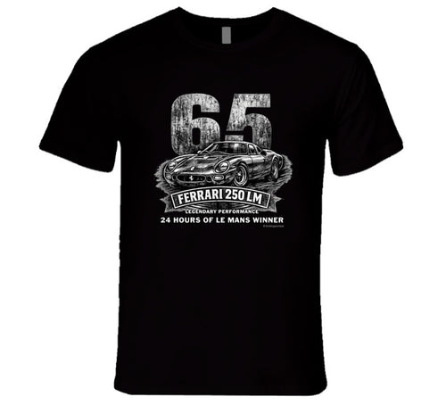 1965 Ferrari 250 LM Le Mans Winner vintage distressed graphic T-shirt in black