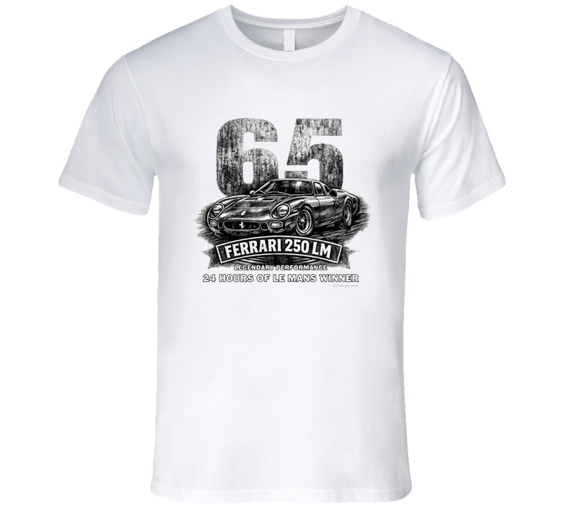 1965 Ferrari 250 LM Le Mans Winner vintage distressed graphic T-shirt in white