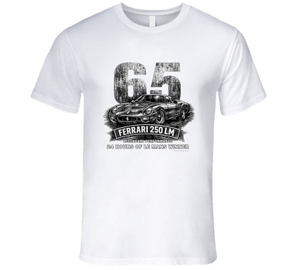 1965 Ferrari 250 LM Le Mans Winner vintage distressed graphic T-shirt in white