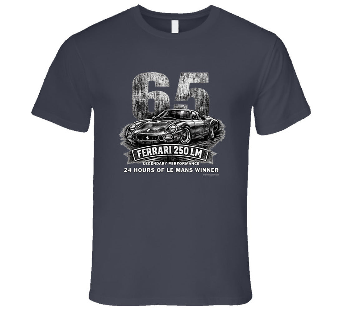 1965 Ferrari 250 LM Le Mans Winner vintage distressed graphic T-shirt in charcoal grey