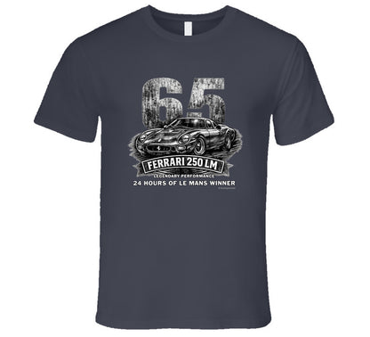 1965 Ferrari 250 LM Le Mans Winner vintage distressed graphic T-shirt in charcoal grey