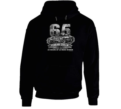 1965 Ferrari 250 LM Le Mans Winner vintage distressed graphic hoodie in black