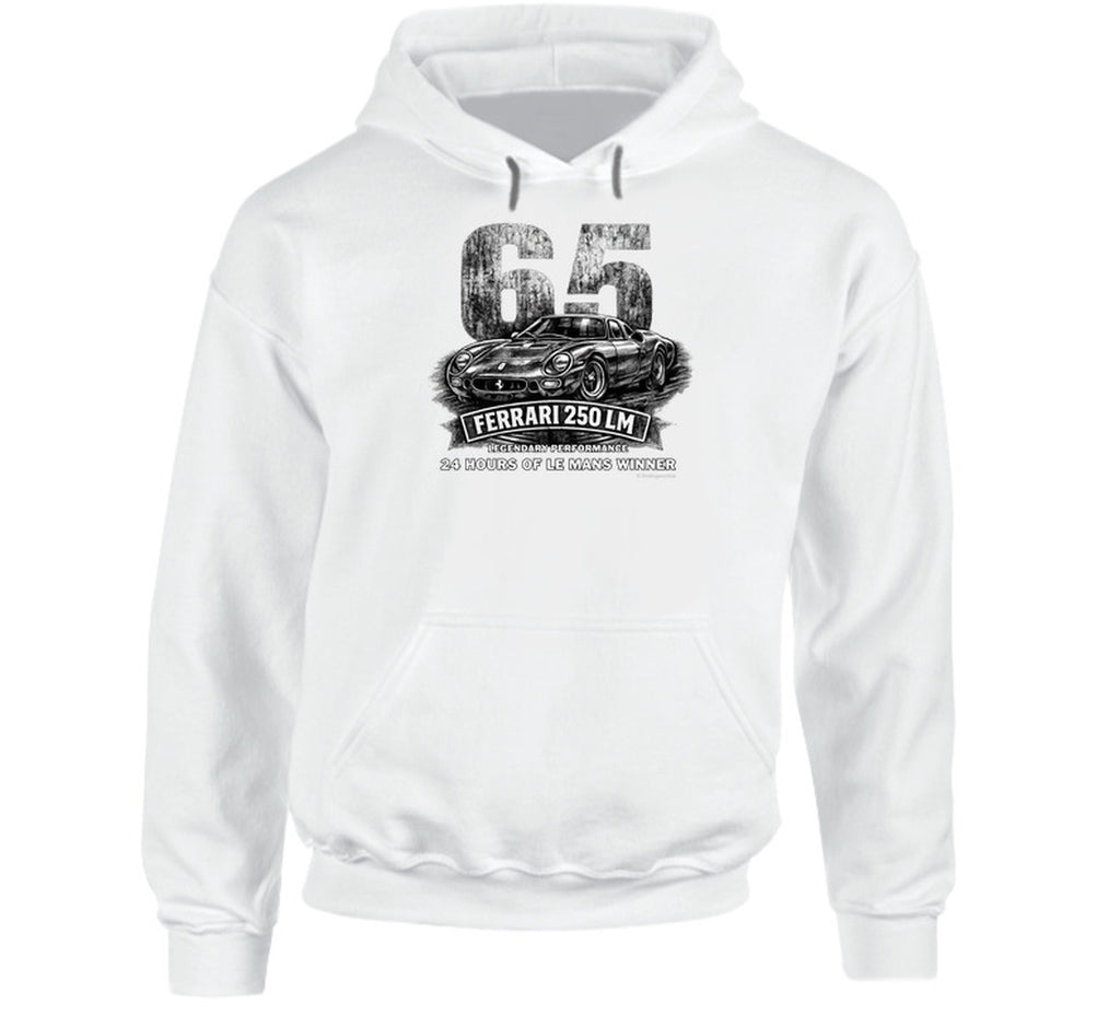 1965 Ferrari 250 LM Le Mans Winner vintage distressed graphic hoodie in white