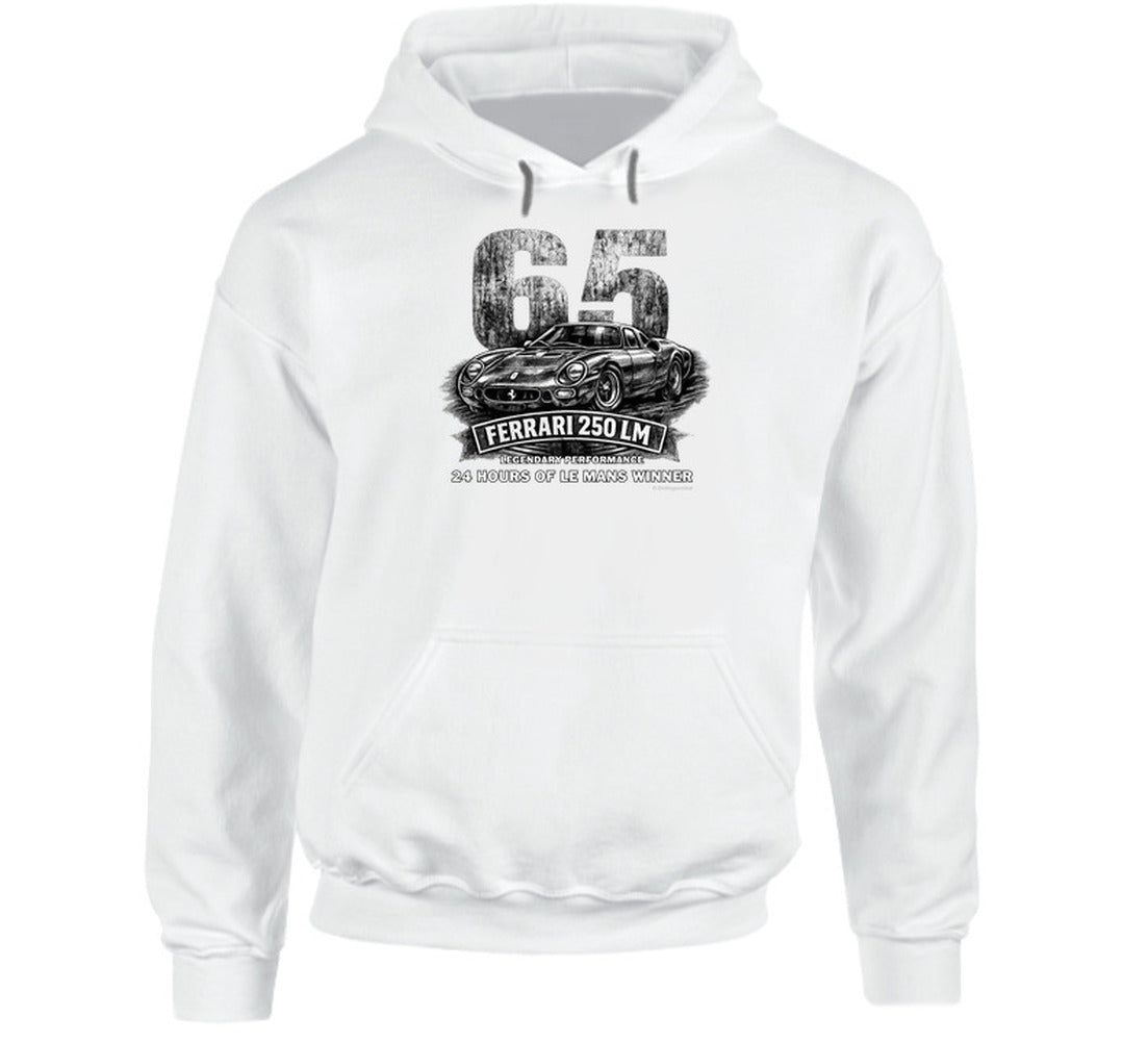 1965 Ferrari 250 LM Le Mans Winner vintage distressed graphic hoodie in white
