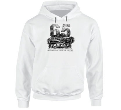 1965 Ferrari 250 LM Le Mans Winner vintage distressed graphic hoodie in white