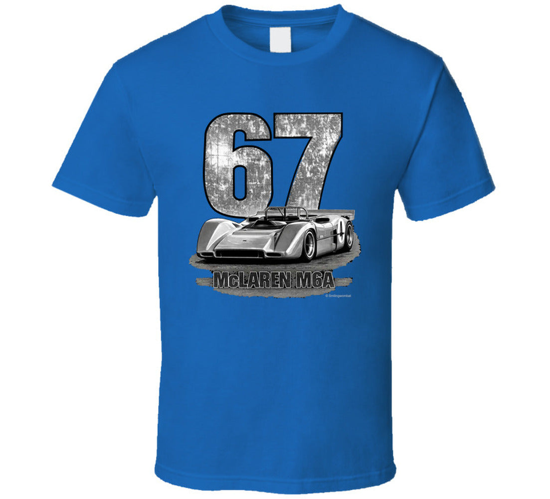 1967 McLaren M6A Can-Am vintage distressed graphic t-shirt in royal blue