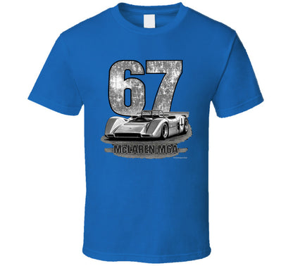 1967 McLaren M6A Can-Am vintage distressed graphic t-shirt in royal blue