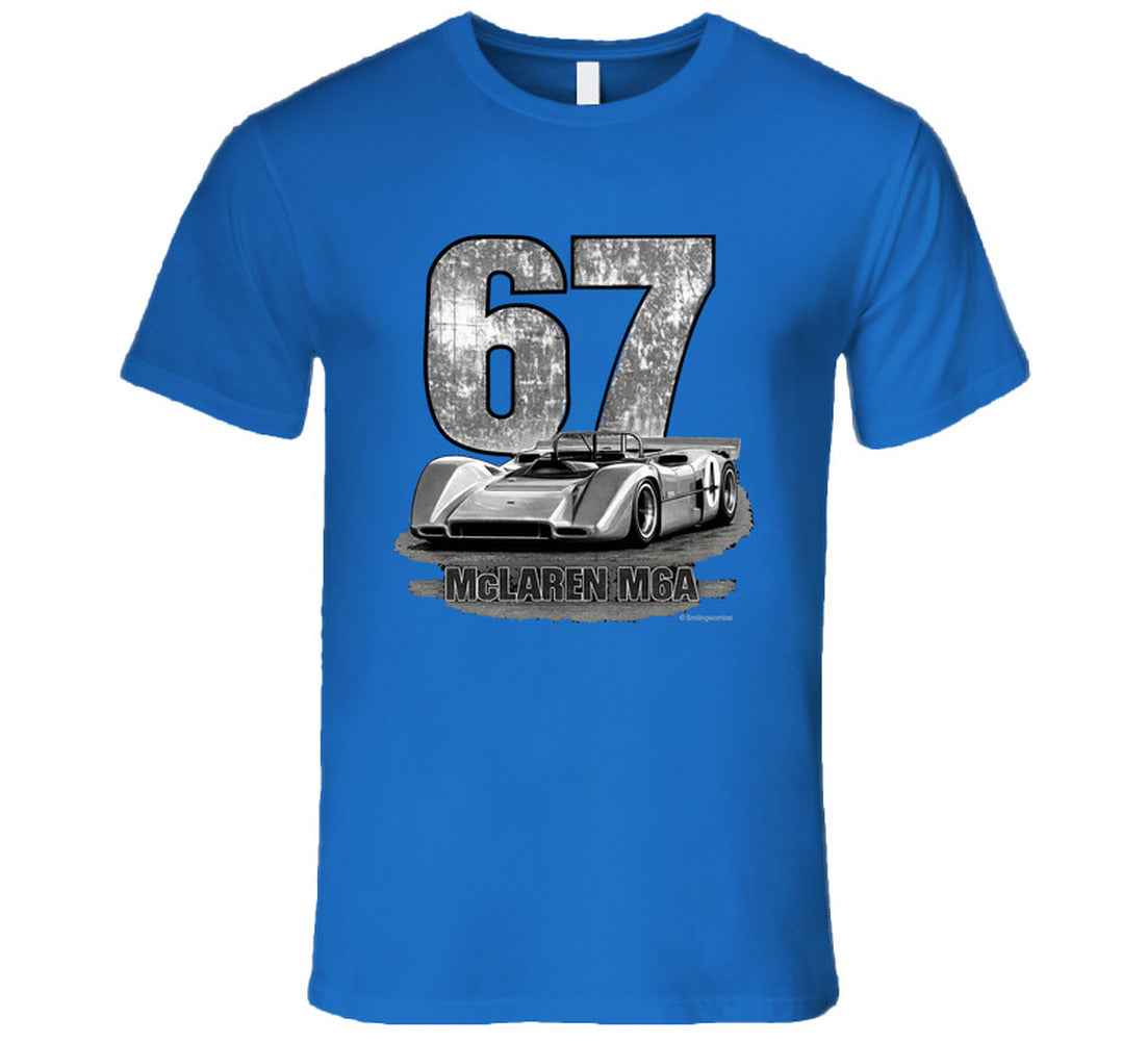 1967 McLaren M6A Can-Am vintage distressed graphic t-shirt in royal blue