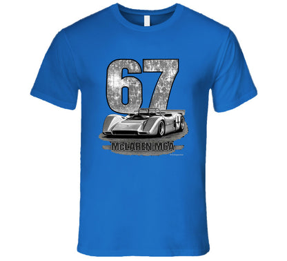 1967 McLaren M6A Can-Am vintage distressed graphic t-shirt in royal blue