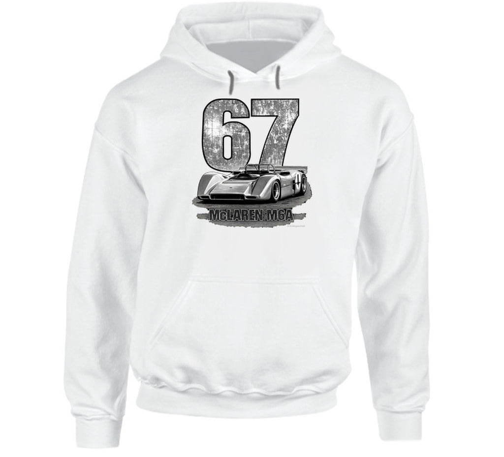 1967 McLaren M6A Can-Am vintage distressed graphic hoodie in white