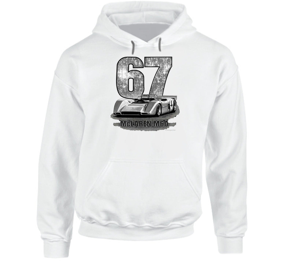 1967 McLaren M6A Can-Am vintage distressed graphic hoodie in white